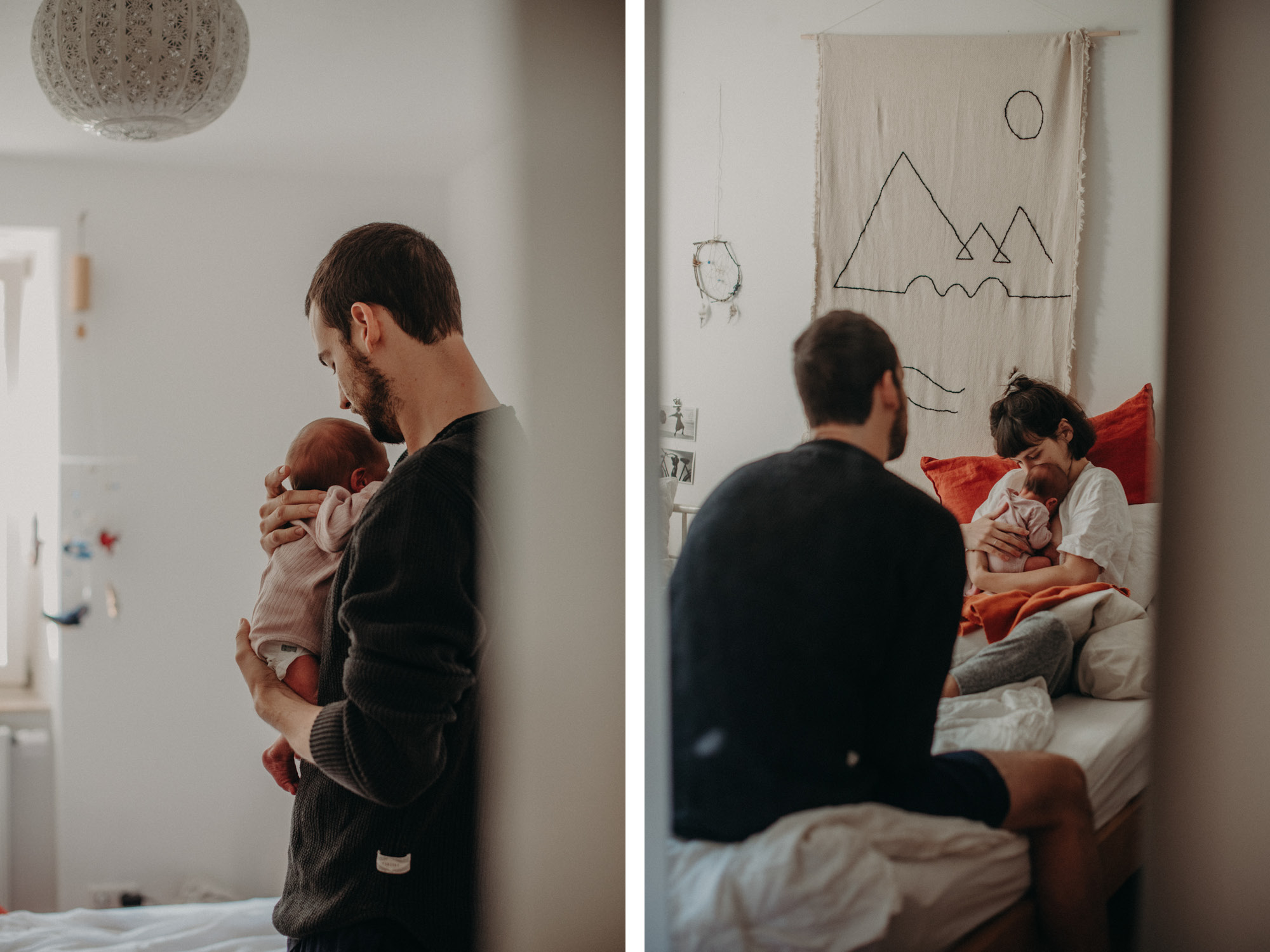 Vater mit Neugeborenen auf dem Arm, Blogpost Babyfotoshooting selber machen, portraitfotografie basel